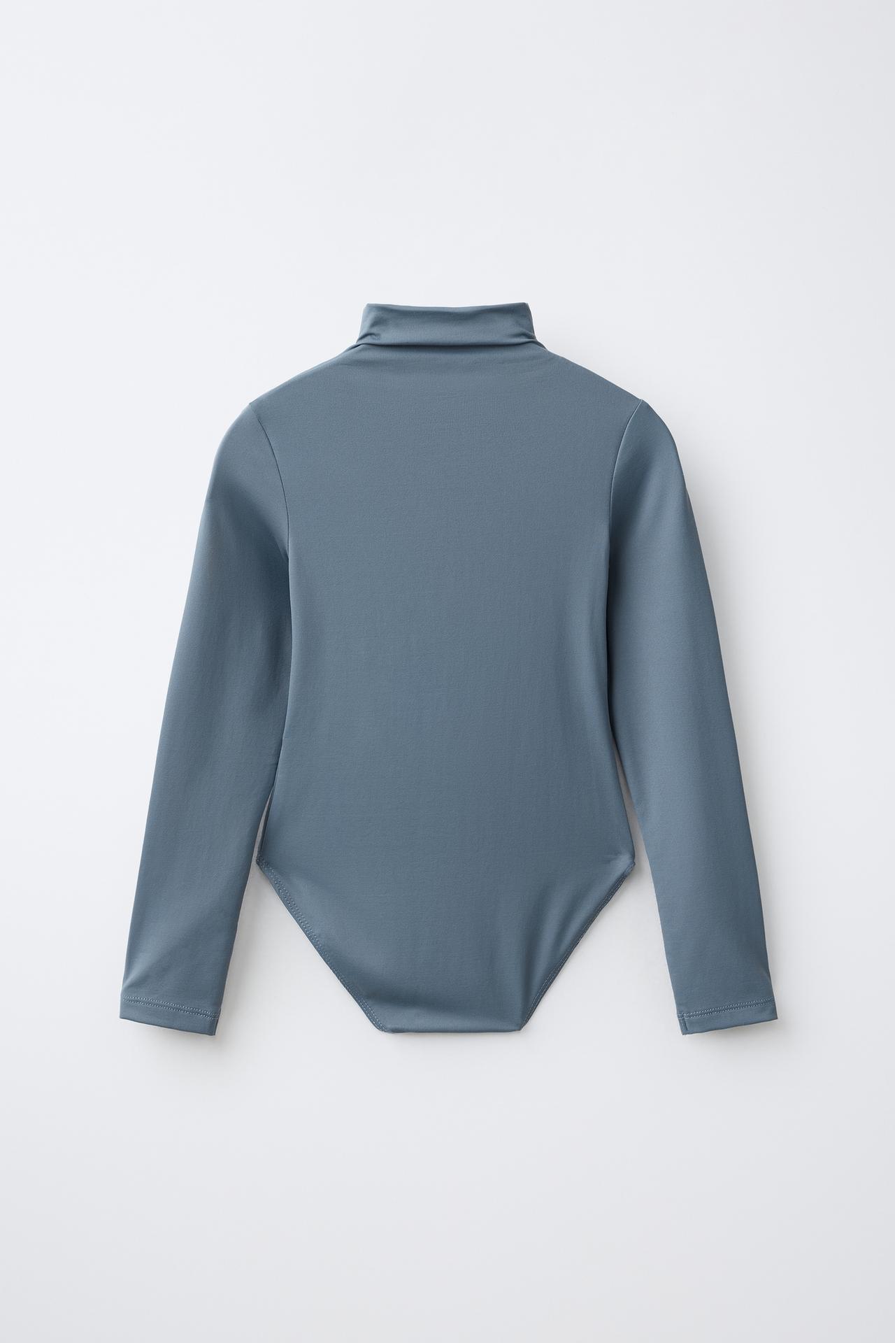 LONG-SLEEVE POLYAMIDE BODYSUIT — Faded blue