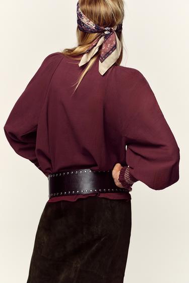 CHEMISE BRODERIES POMPONS - Bordeaux de Zara - Image 3