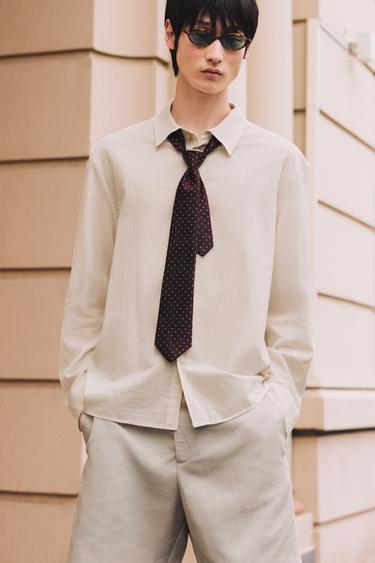 Zara 棉/黏液纖維條紋襯衫 - 米色