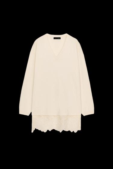 JERSEY LARGO PUNTO COMBINADO ENCAJE - Vainilla de Zara - Imagen 0