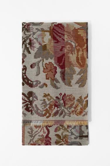 PAÑUELO JACQUARD MEZCLA LANA ESTAMPADO FLORAL - Crudo de Zara