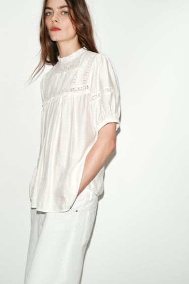 BLOUSE ROMANTIQUE À MANCHES BALLON - Blanc de Zara - Image 5