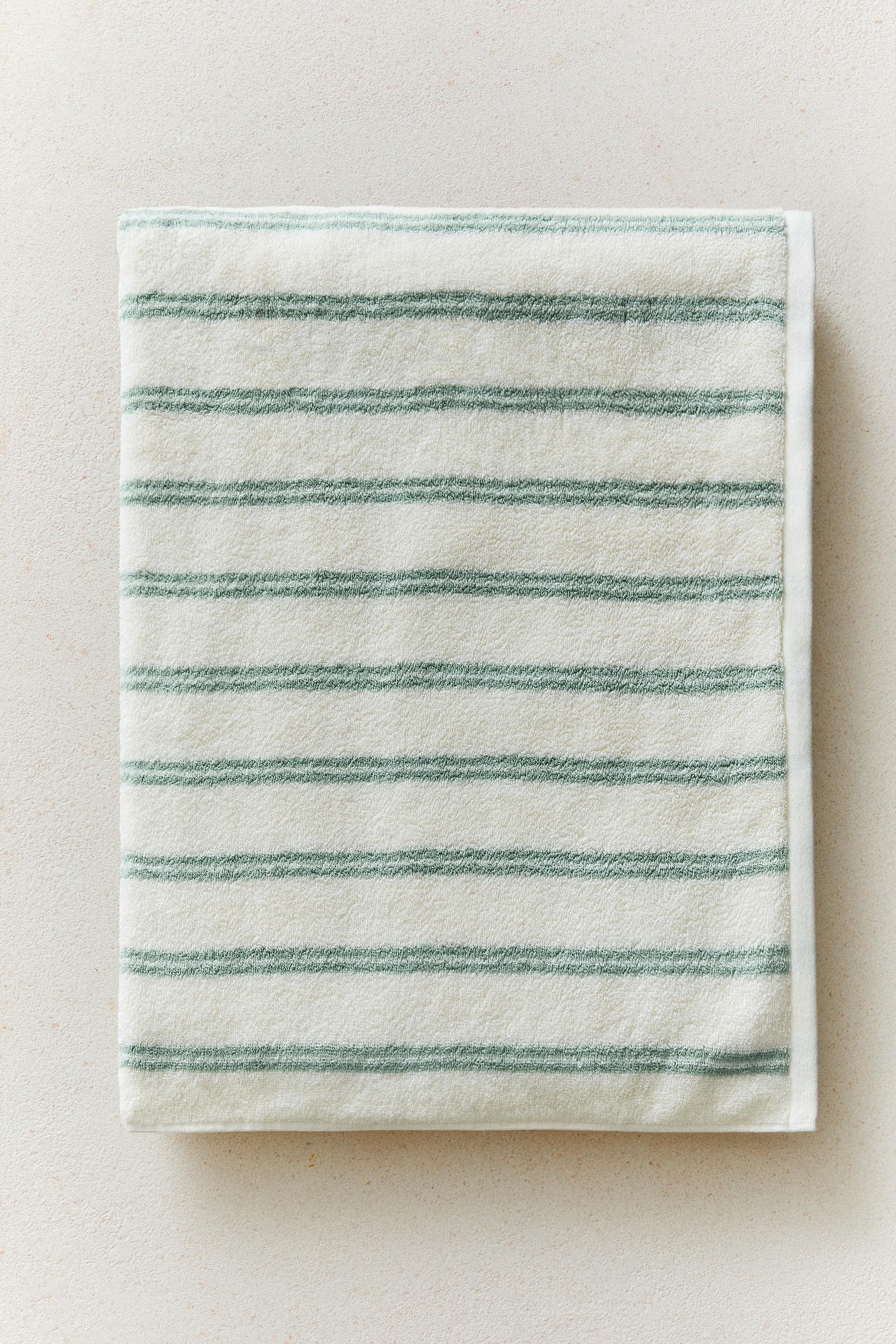 DOUBLE STRIPE BATH TOWEL — Ecru / Green