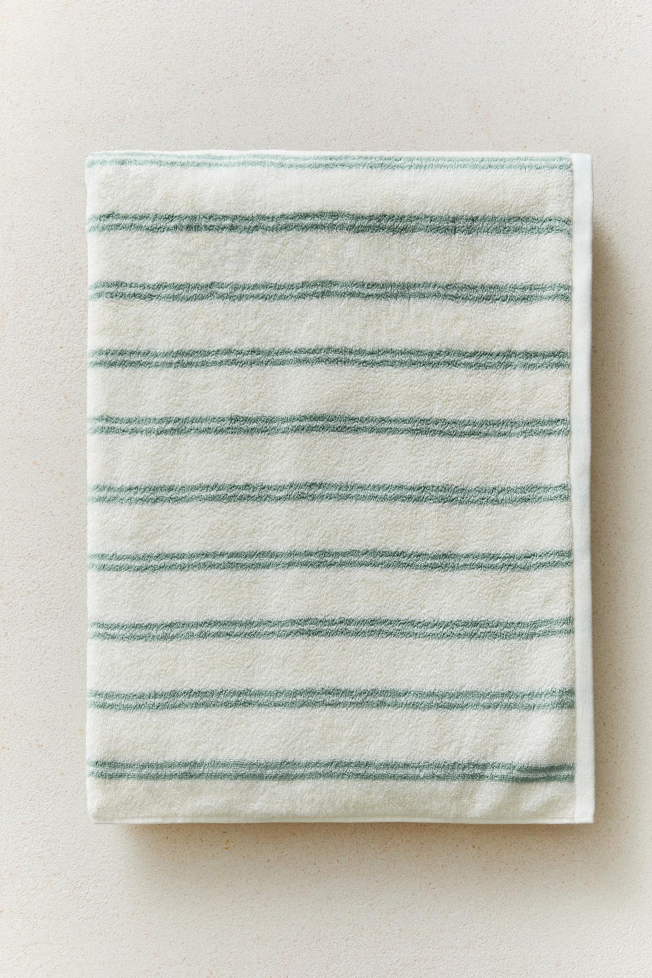 DOUBLE STRIPE BATH TOWEL — Ecru / Green