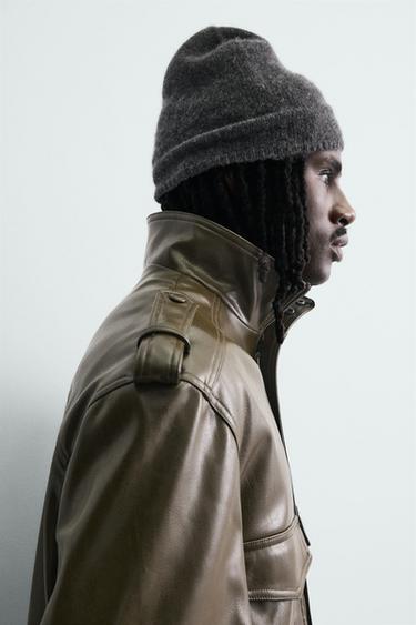 CROPPED FIT FAUX LEATHER JACKET - Olive green by Zara - Image 5