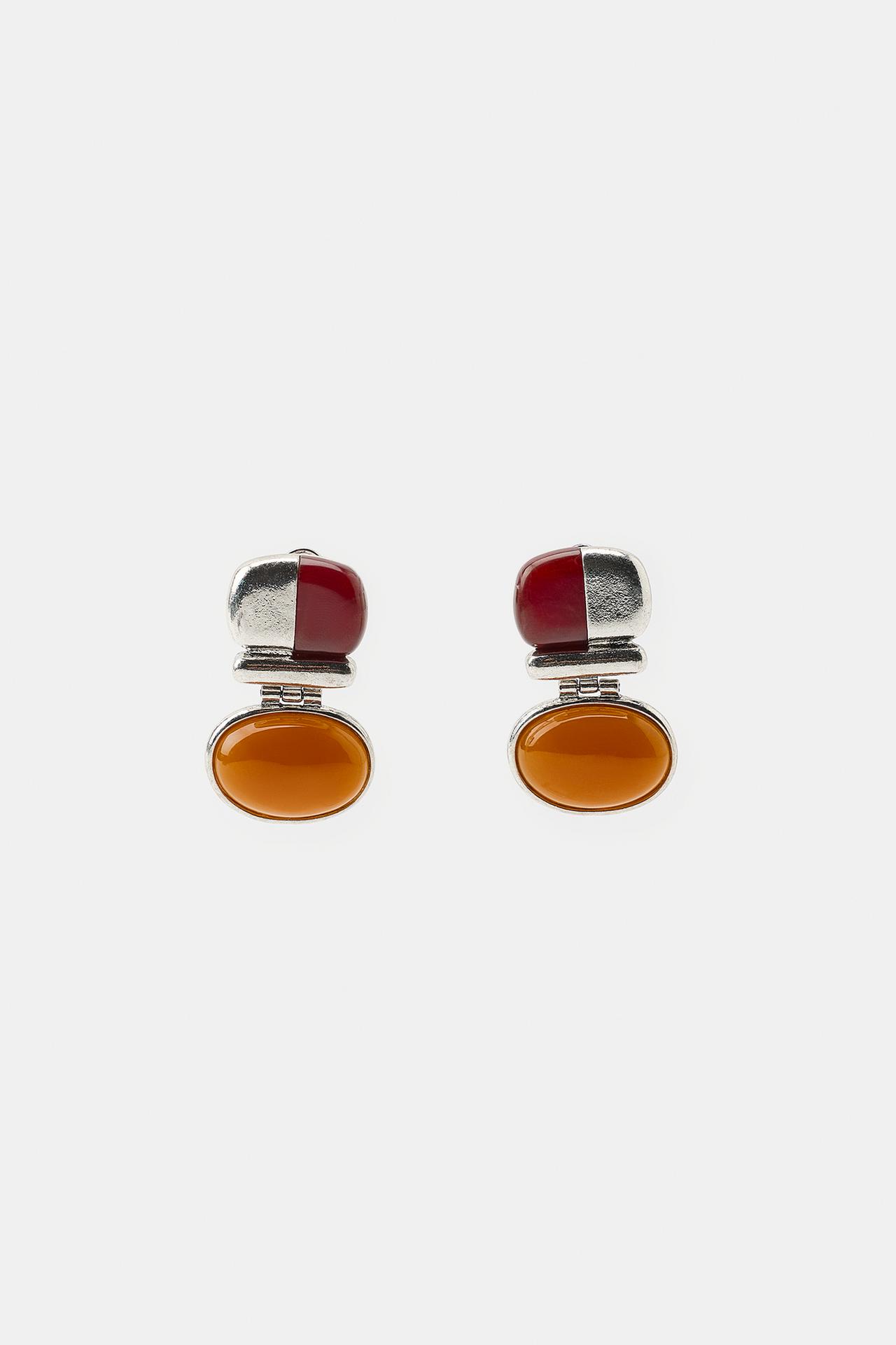 METAL EARRINGS WITH MIXED STONES — Silver