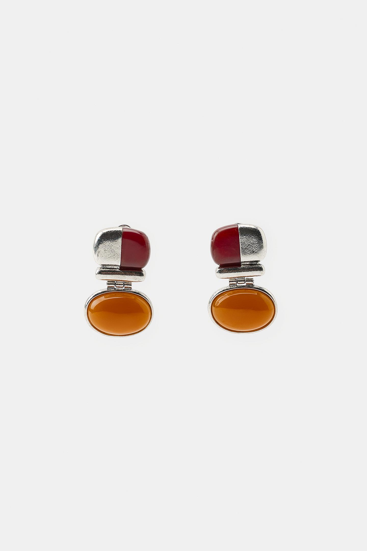 Женские серьги Zara Metal with Mixed Stones, цвет: Серебряный — фото 2