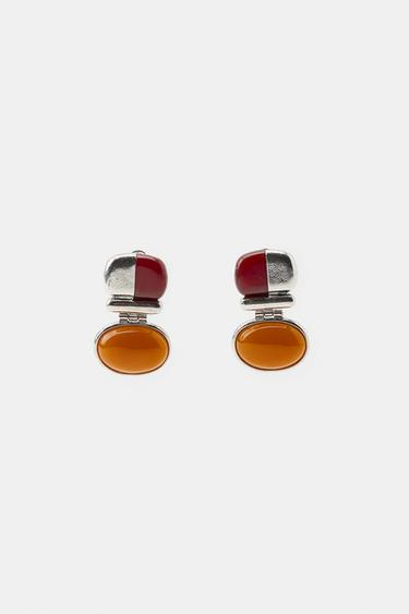 METAL EARRINGS WITH MIXED STONES — Silver 2