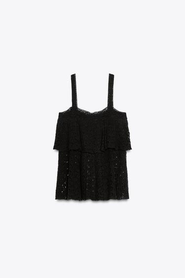 TOP PUNTO POINTELLE VOLANTE - Negro de Zara