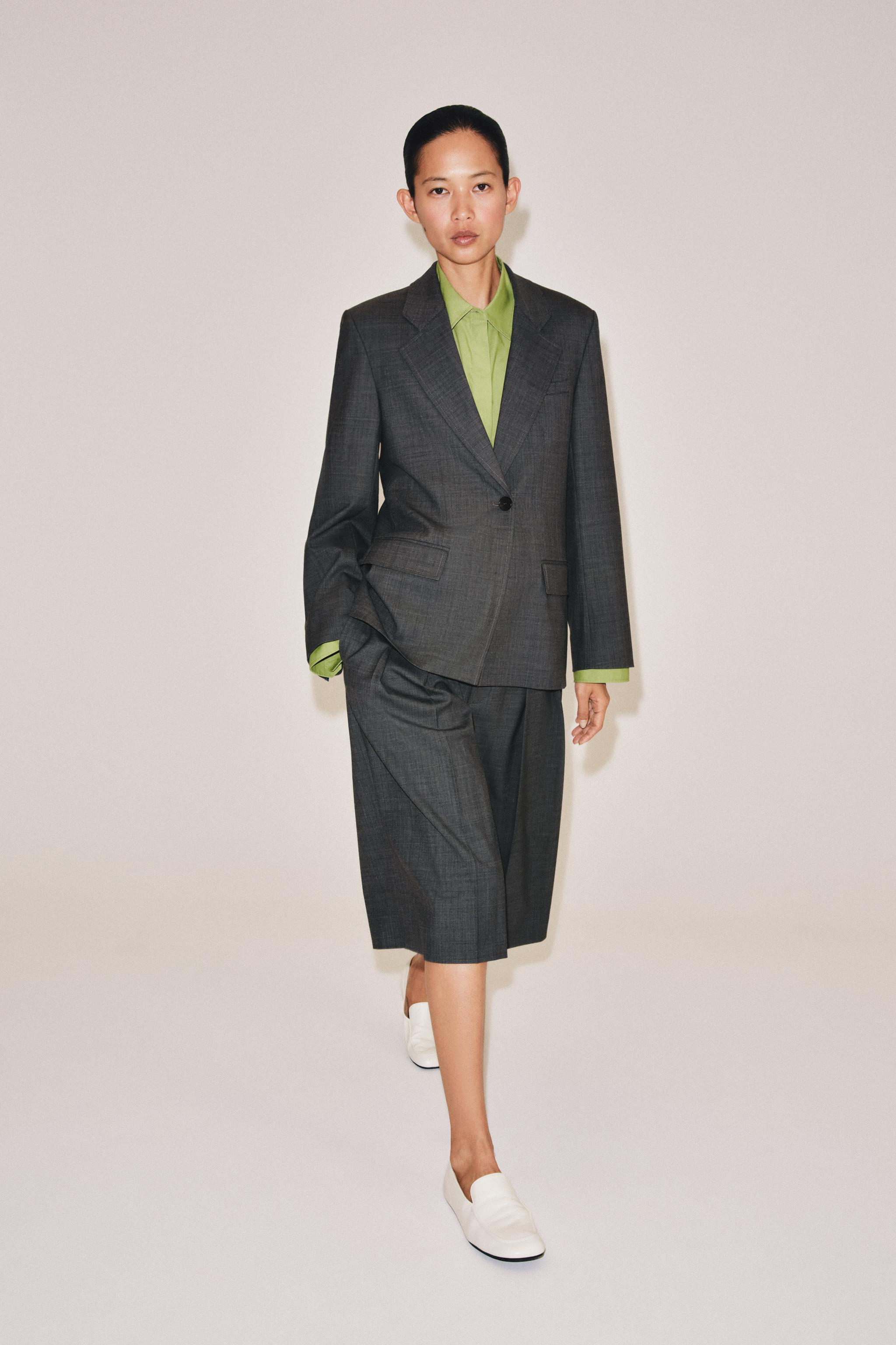 STRAIGHT WOOL-BLEND BLAZER ZW COLLECTION — Gray marl