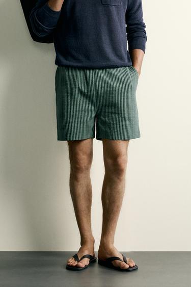 BERMUDA REGULAR FIT SEERSUCKER CONFORT - Vert de Zara
