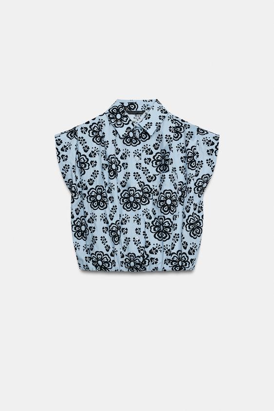 Zara FLORAL PRINT BALLOON BLOUSE - Blue / Navy - Image 0