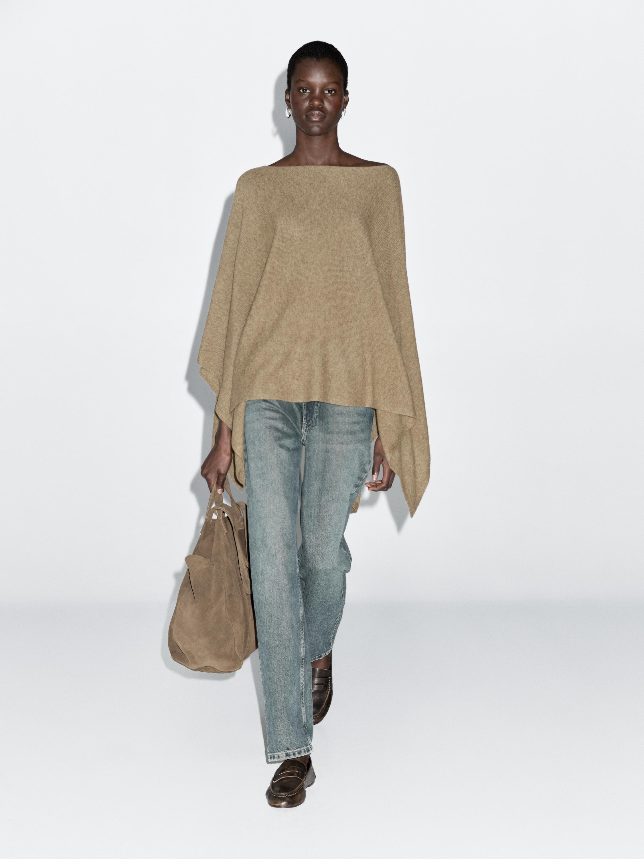 100% wool asymmetric knit cape