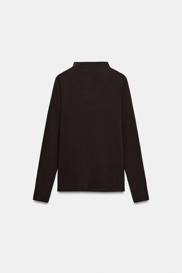 Zara HIGH NECK T-SHIRT - Brown