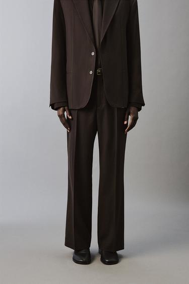 WOOL BLEND FLARE FIT SUIT TROUSERS - Brown by Zara
