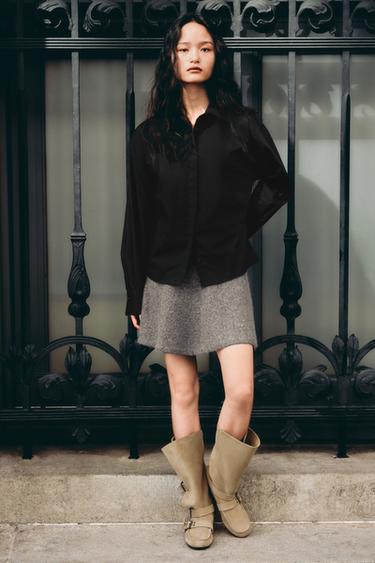 Zara 腰部打褶府綢襯衫 - 黑色