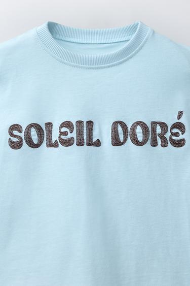 T-SHIRT BRODÉ À INSCRIPTION - Bleu ciel de Zara - Image 2