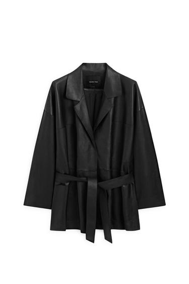 Zara Long nappa leather jacket with tie - LIMITED EDITION - Black