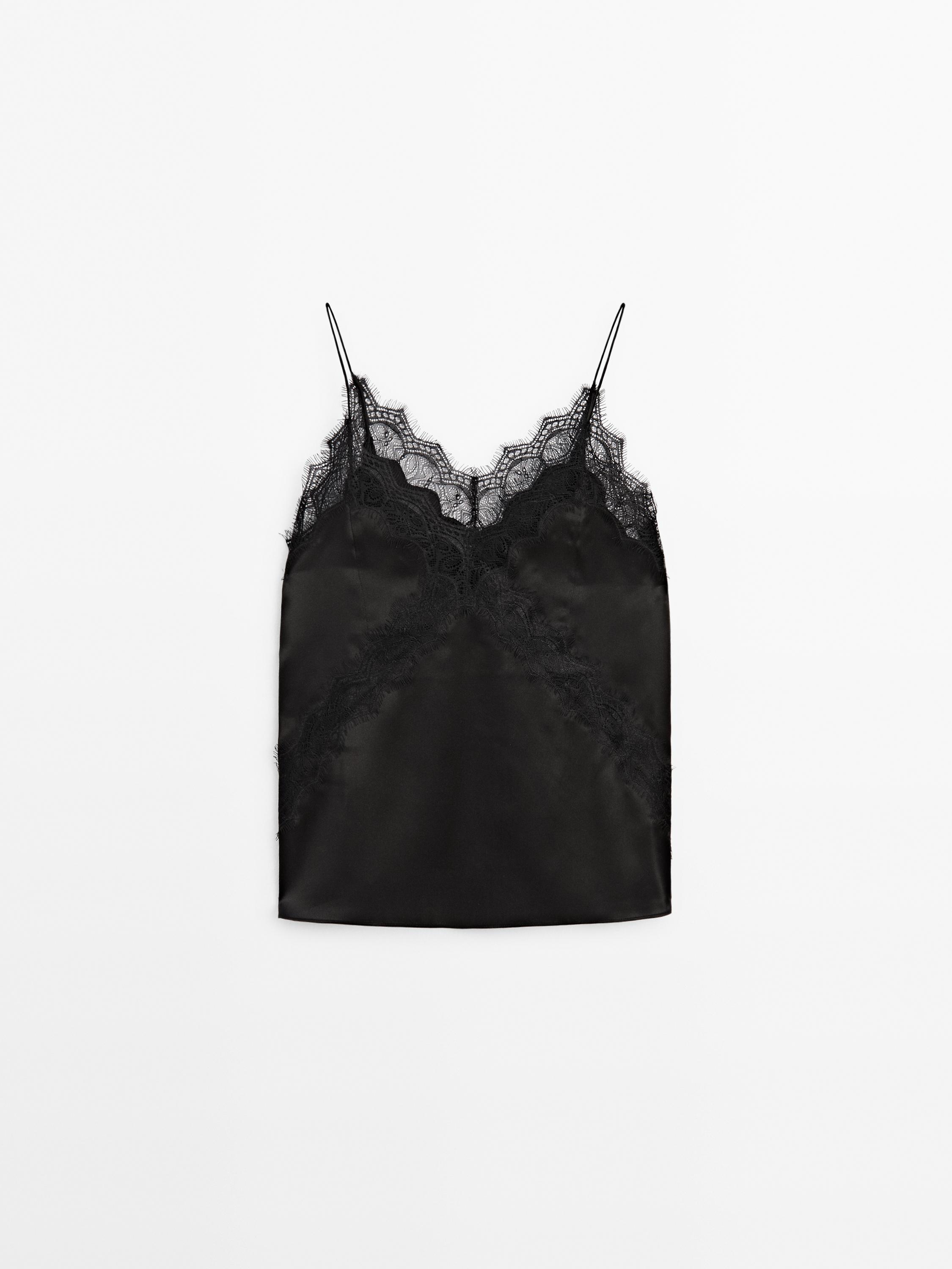 Camisole top with lace detail - Studio - Black | ZARA United States