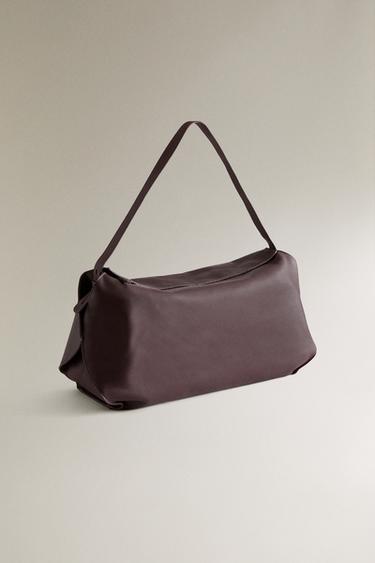 LEATHER TOTE BAG - Burgundy Red by Zara - Image 1
