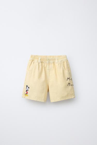MICKEY MOUSE © DISNEY STRIPED CANVAS BERMUDA SHORTS - Yellow by Zara