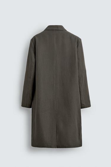 100% LINEN FROCK COAT - Grey green by Zara