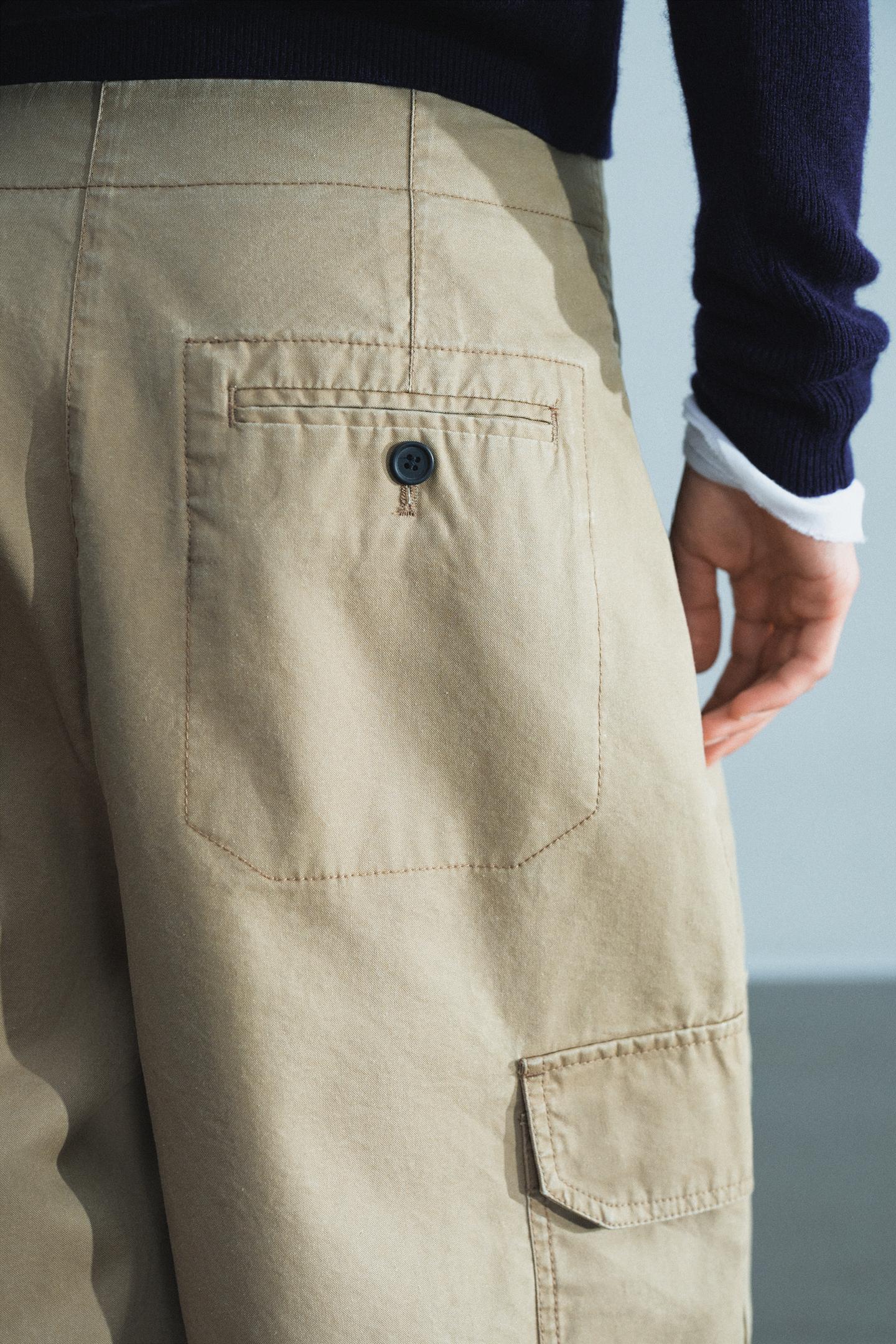 Женские брюки Zara ZW Collection Cargo, цвет: Коричневый / Серо-коричневый — фото 4