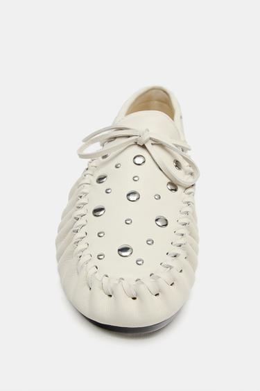 LEATHER LOAFERS WITH STUDS - white by Zara - Image 5
