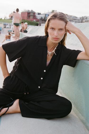WIDE-LEG TROUSERS WITH ELASTIC WAISTBAND - Black by Zara - Image 3