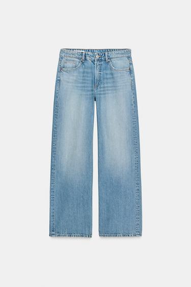 Zara TRF MID-RISE STRAIGHT LEG JEANS - Mid-blue