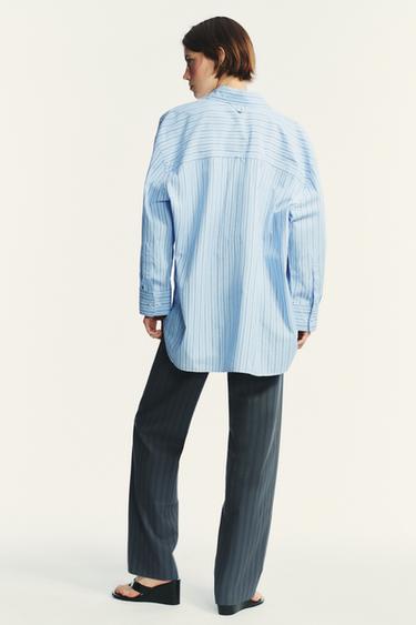 CHEMISE OVERSIZE EN POPELINE RAYÉE - Bleu / Bleu marine de Zara - Image 2