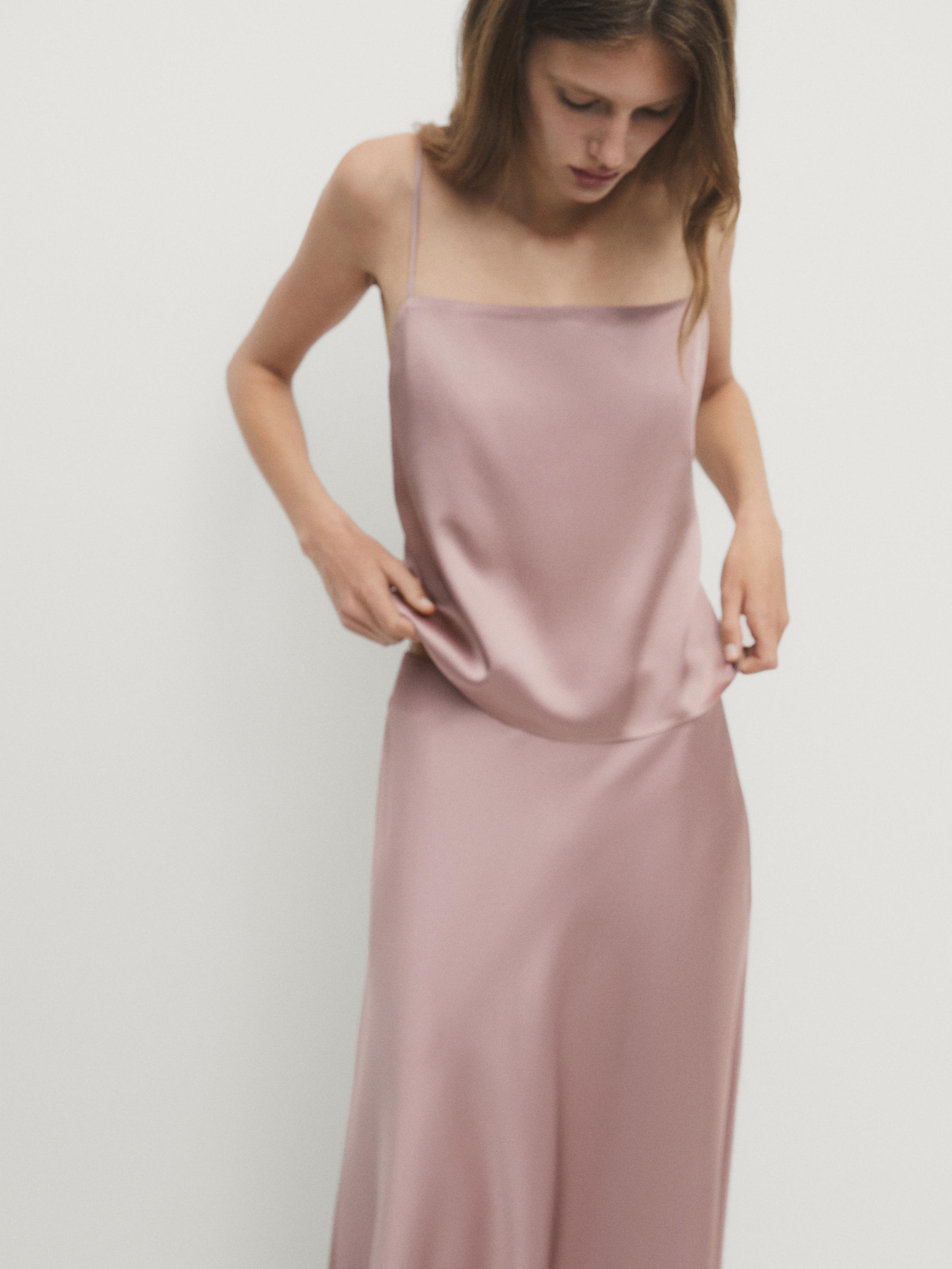 Flared satin midi skirt Pink ZARA Canada