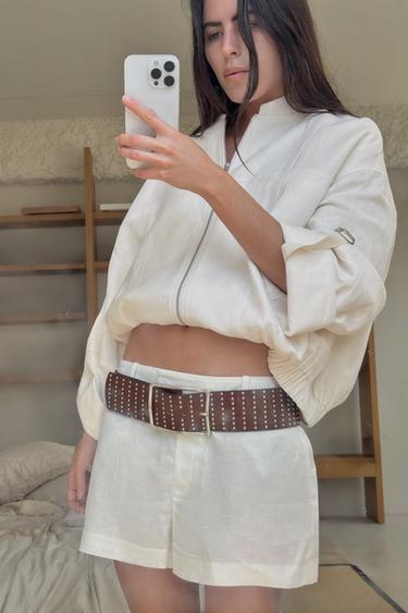 Zara 亞麻捲袖外套 - 裸色