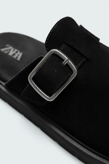LEATHER BUCKLE CLOGS - Black by Zara