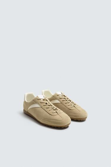 Zara LEATHER SNEAKERS - Sandy Brown
