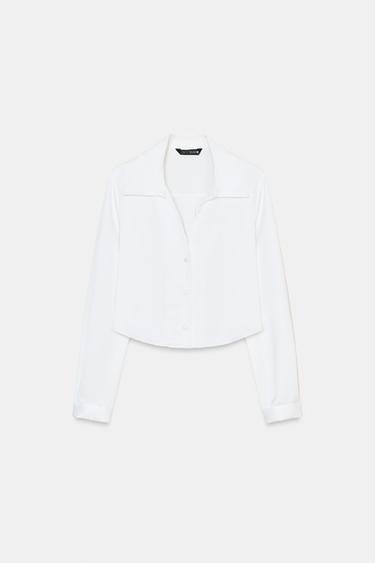 Zara CROPPED SATIN EFFECT SHIRT - White