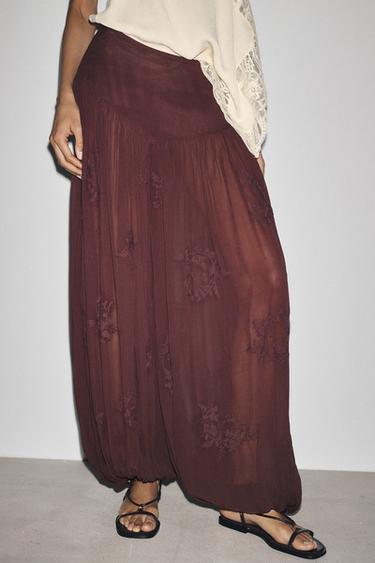 PANTALÓN BOMBACHO BORDADOS ZW COLLECTION - Marrón de Zara