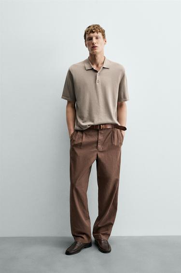 REGULAR FIT KNIT POLO SHIRT - Taupe grey by Zara - Image 0