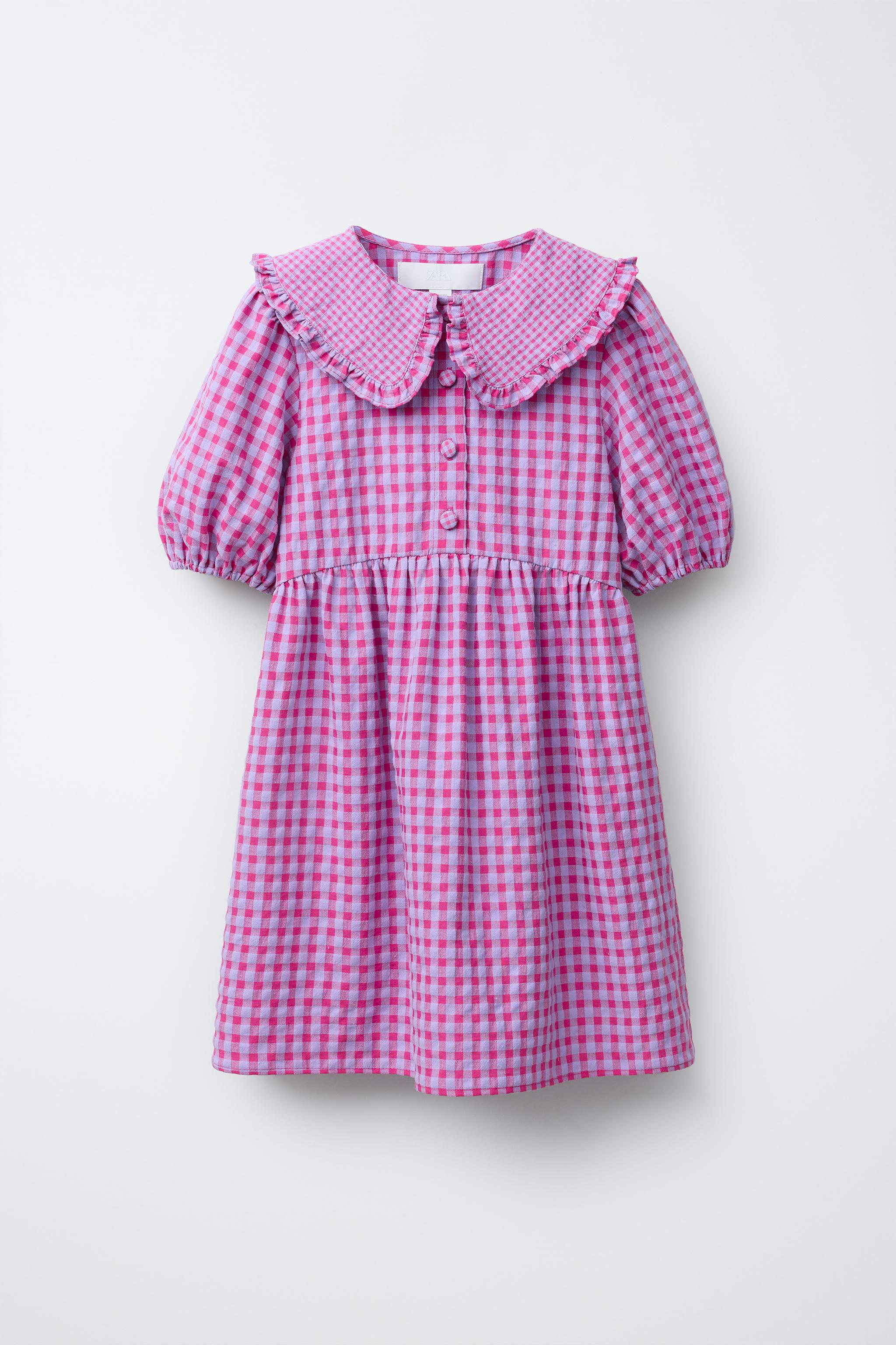 安心★関税込み★ZARA★GINGHAM CHECK MINI DRESS WITH PETER PA GINGHAM CHECK MINI DRESS WITH PETER PAN COLLAR - brown/white