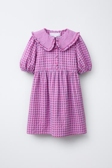 Zara GINGHAM PRINT DRESS - Raspberry - Image 0