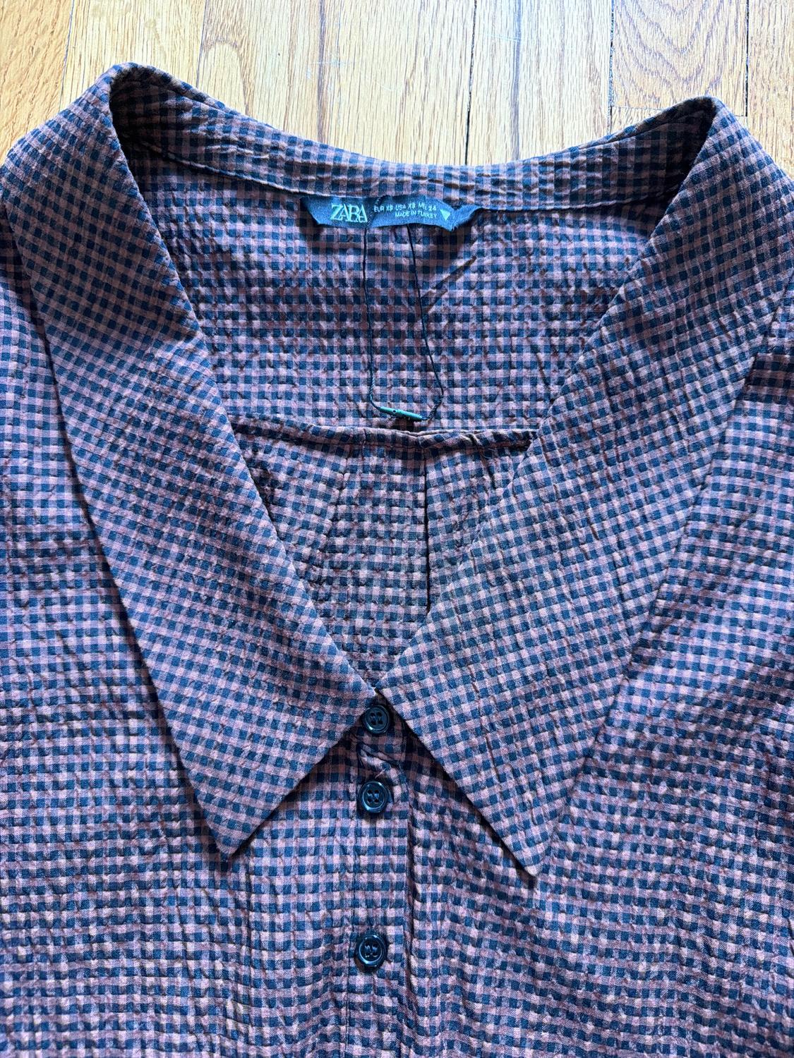 CAMISA CROP CUADROS CUELLO BOBO - Image 2