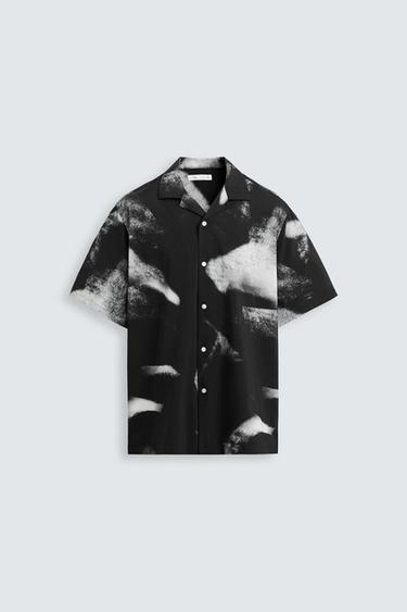 Zara ABSTRACT PRINT STRETCH SHIRT - Black