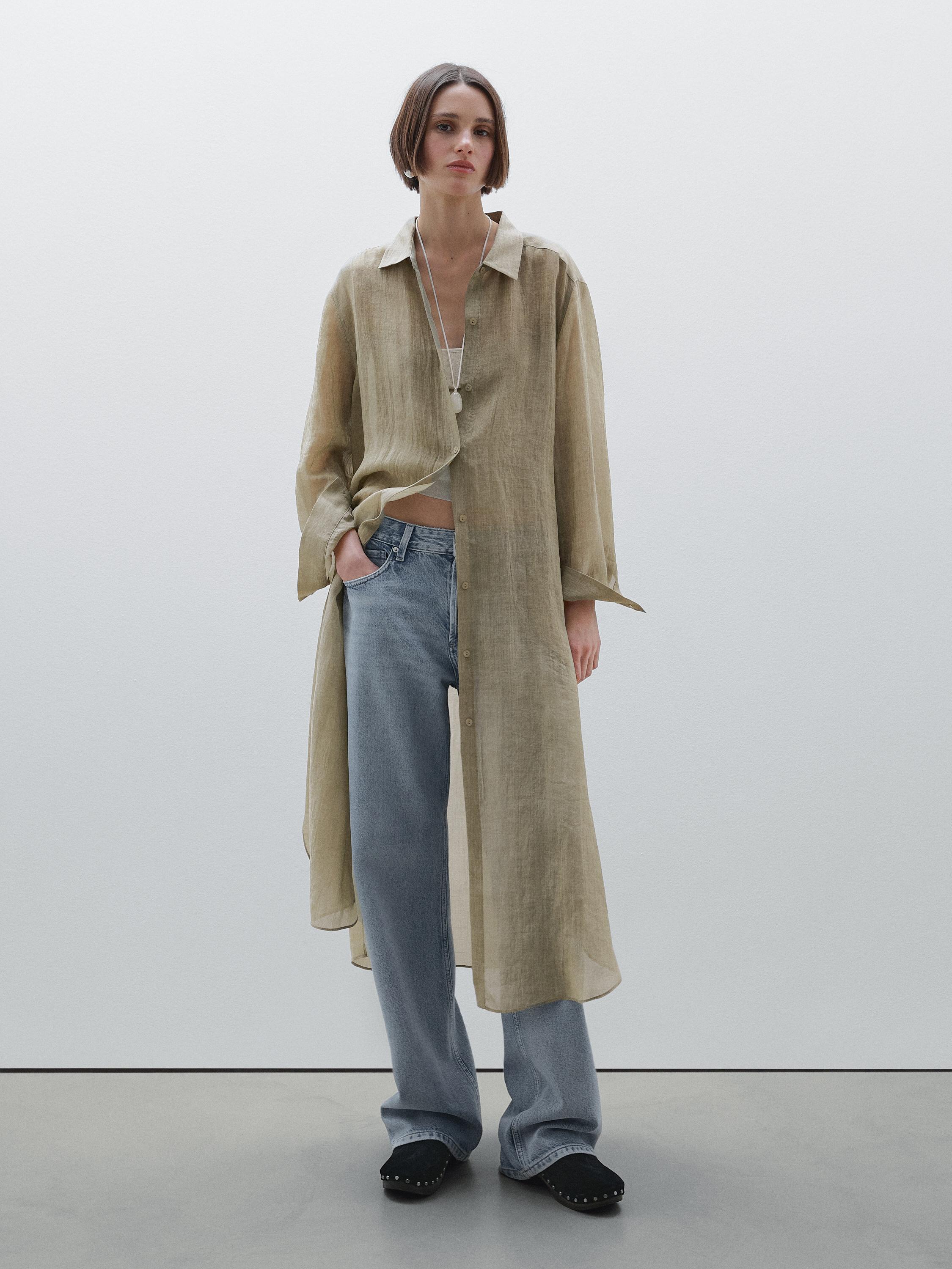 Semi-sheer oversize blouse with ramie | ZARA Canada