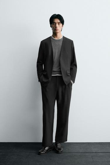 ウォッシャブル+速乾性スーツノーラペルブレザーブラックZaraのウォッシャブル+速乾性スーツノーラペルブレザー - ブラック