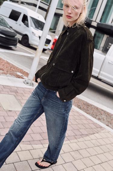 100% SUEDE LEATHER JACKET - Khaki by Zara