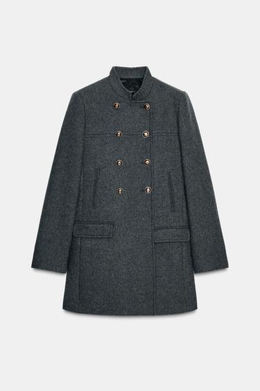 MANTEAU À BOUTONNAGE CROISÉ AVEC LAINE - Gris de Zara - Image 5