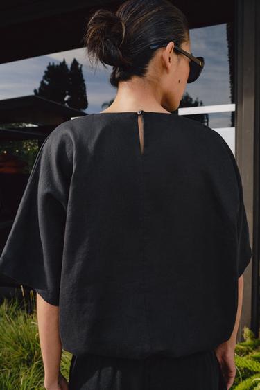 ZW COLLECTION LINEN LACE-UP TOP - Black by Zara - Image 2