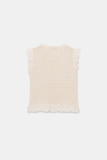 TOP EN MAILLE ET POINTELLE - Écru de Zara - Image 6