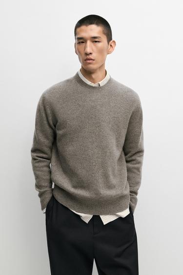 100% wool knit sweater with round neck — Bone 2