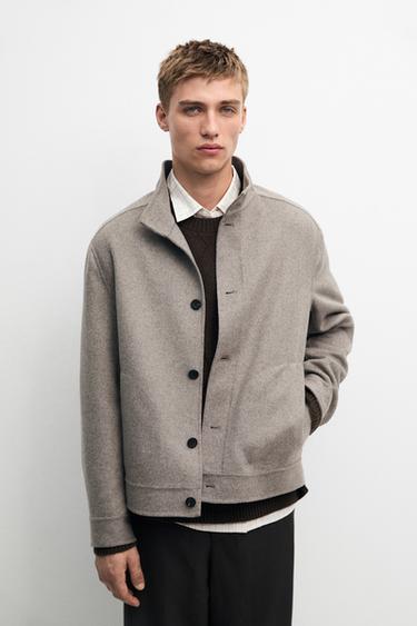 Blouson col montant en tissu double mélange de laine - Vison de Zara